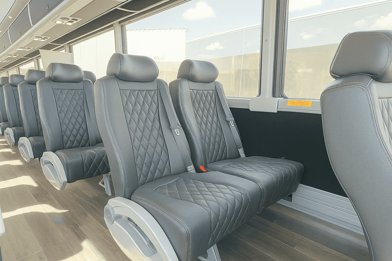 interior of New Braunfels Coach Bus Service charter bus